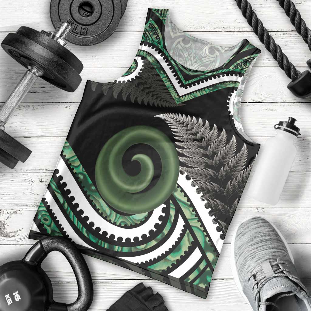 Koru Pounamu Aotearoa Men Tank Top Maori Paua Shell Mix Silver Fern - Vibe Hoodie Shop