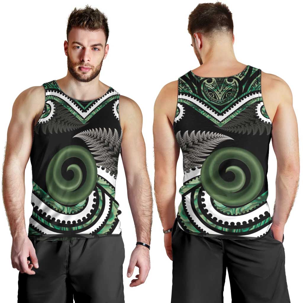 Koru Pounamu Aotearoa Men Tank Top Maori Paua Shell Mix Silver Fern - Vibe Hoodie Shop