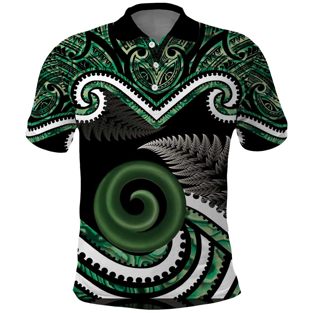 Koru Pounamu Aotearoa Polo Shirt Maori Paua Shell Mix Silver Fern - Vibe Hoodie Shop