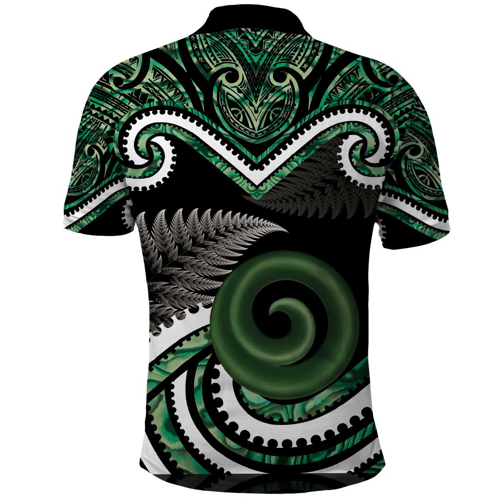 Koru Pounamu Aotearoa Polo Shirt Maori Paua Shell Mix Silver Fern - Vibe Hoodie Shop