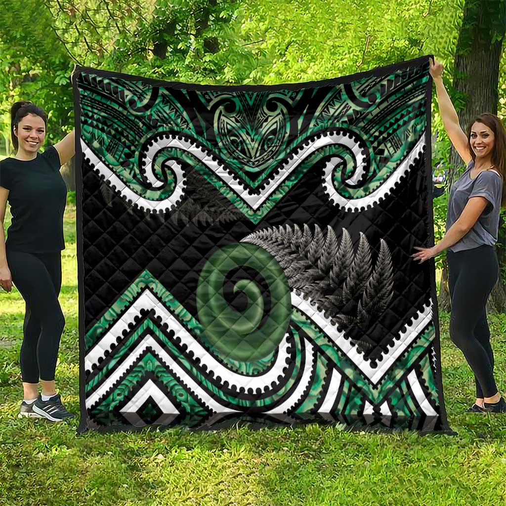 Koru Pounamu Aotearoa Quilt Maori Paua Shell Mix Silver Fern - Vibe Hoodie Shop