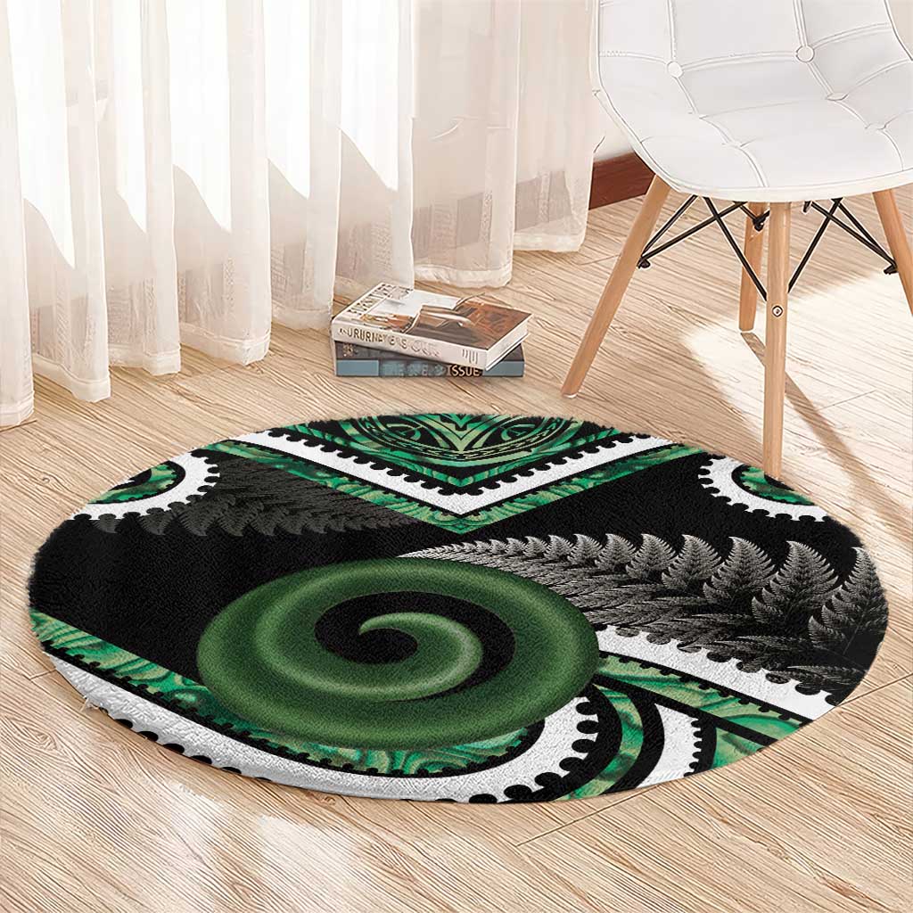 Koru Pounamu Aotearoa Round Carpet Maori Paua Shell Mix Silver Fern