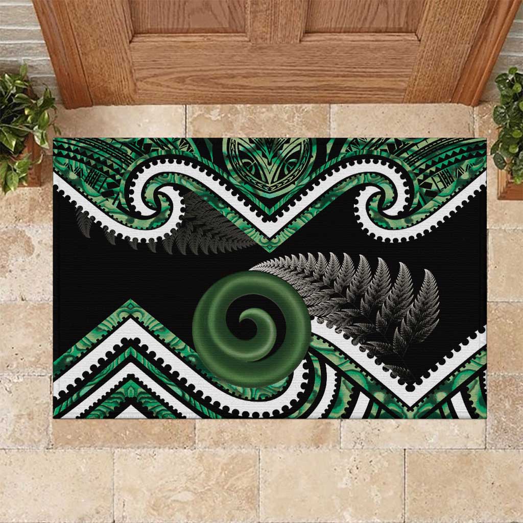 Koru Pounamu Aotearoa Rubber Doormat Maori Paua Shell Mix Silver Fern