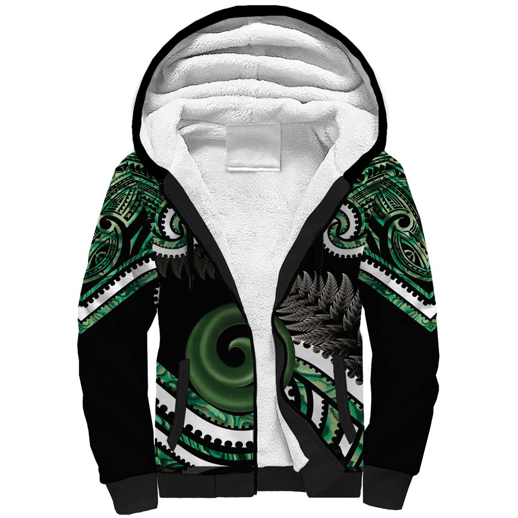 Koru Pounamu Aotearoa Sherpa Hoodie Maori Paua Shell Mix Silver Fern - Vibe Hoodie Shop