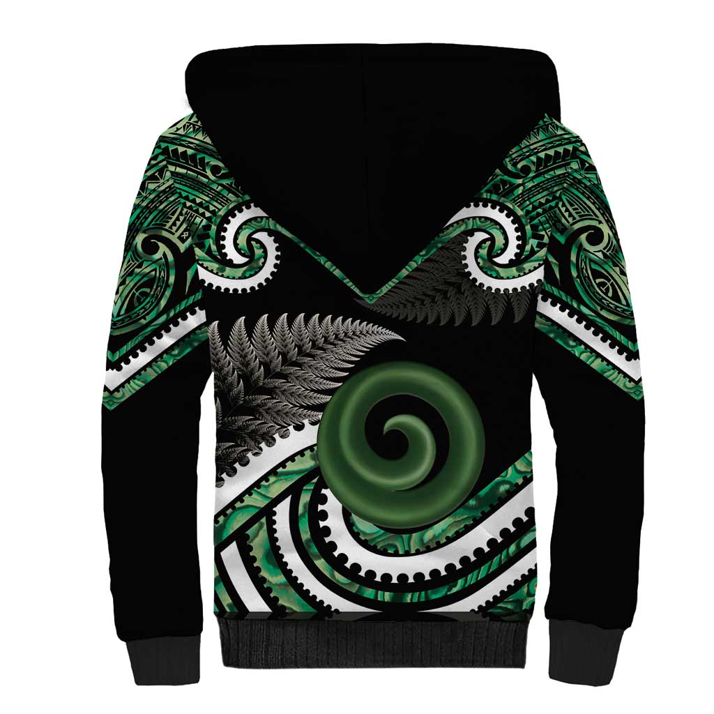 Koru Pounamu Aotearoa Sherpa Hoodie Maori Paua Shell Mix Silver Fern - Vibe Hoodie Shop