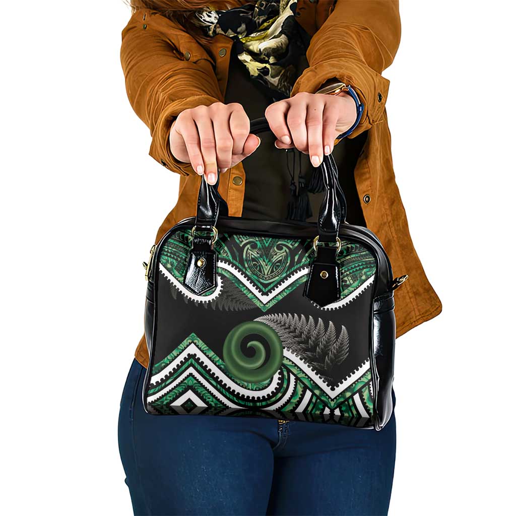 Koru Pounamu Aotearoa Shoulder Handbag Maori Paua Shell Mix Silver Fern - Vibe Hoodie Shop