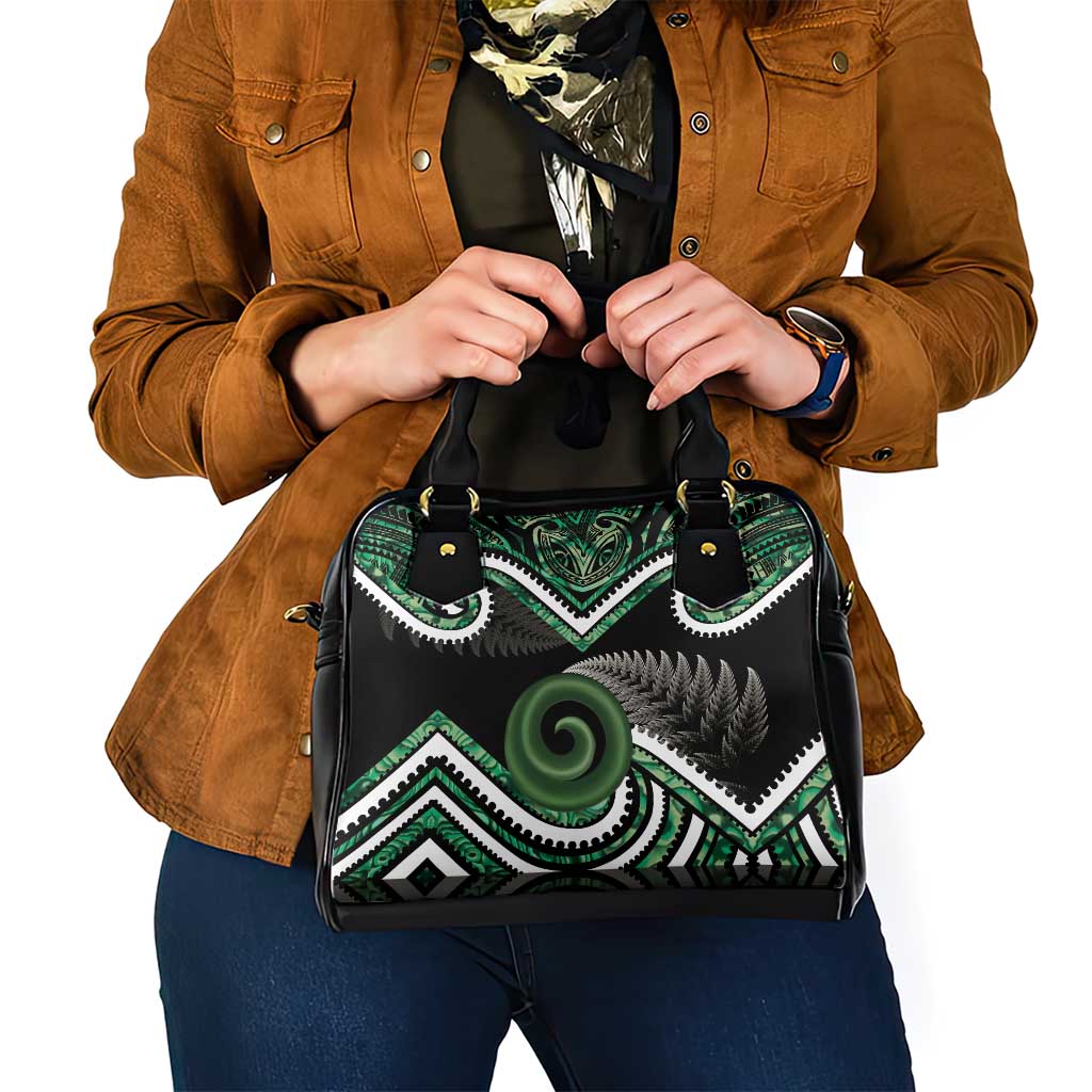 Koru Pounamu Aotearoa Shoulder Handbag Maori Paua Shell Mix Silver Fern - Vibe Hoodie Shop