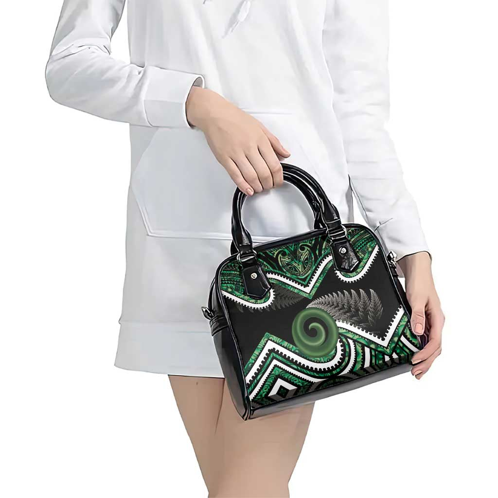 Koru Pounamu Aotearoa Shoulder Handbag Maori Paua Shell Mix Silver Fern - Vibe Hoodie Shop