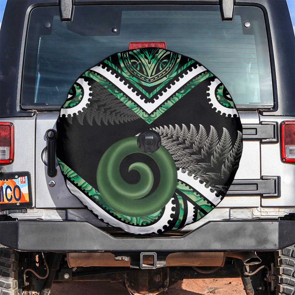 Koru Pounamu Aotearoa Spare Tire Cover Maori Paua Shell Mix Silver Fern - Vibe Hoodie Shop