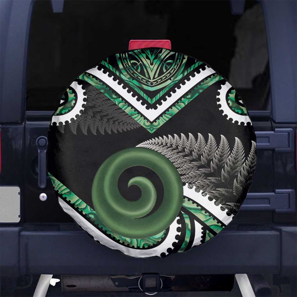 Koru Pounamu Aotearoa Spare Tire Cover Maori Paua Shell Mix Silver Fern - Vibe Hoodie Shop