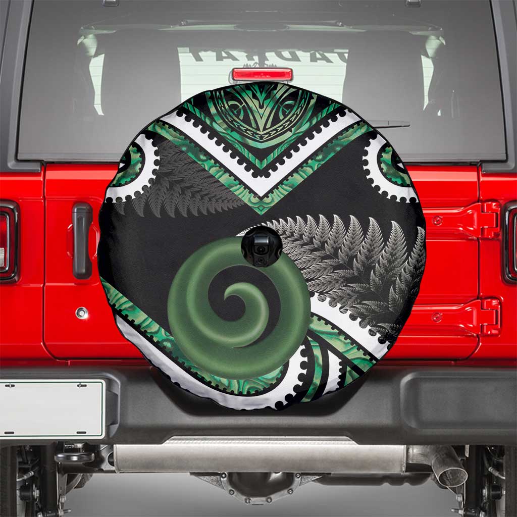 Koru Pounamu Aotearoa Spare Tire Cover Maori Paua Shell Mix Silver Fern - Vibe Hoodie Shop