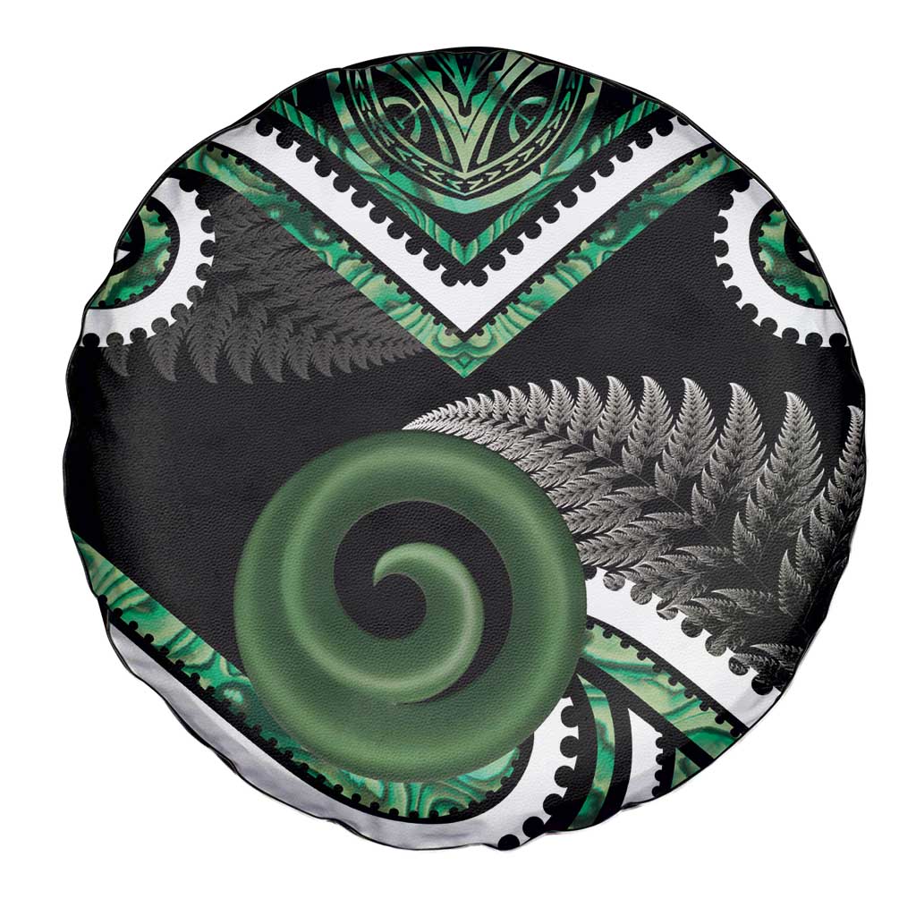 Koru Pounamu Aotearoa Spare Tire Cover Maori Paua Shell Mix Silver Fern - Vibe Hoodie Shop