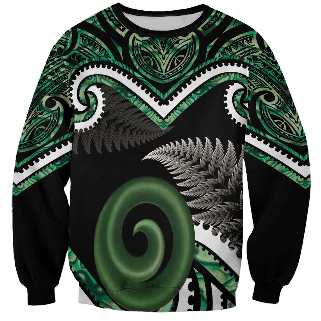 Koru Pounamu Aotearoa Sweatshirt Maori Paua Shell Mix Silver Fern - Vibe Hoodie Shop