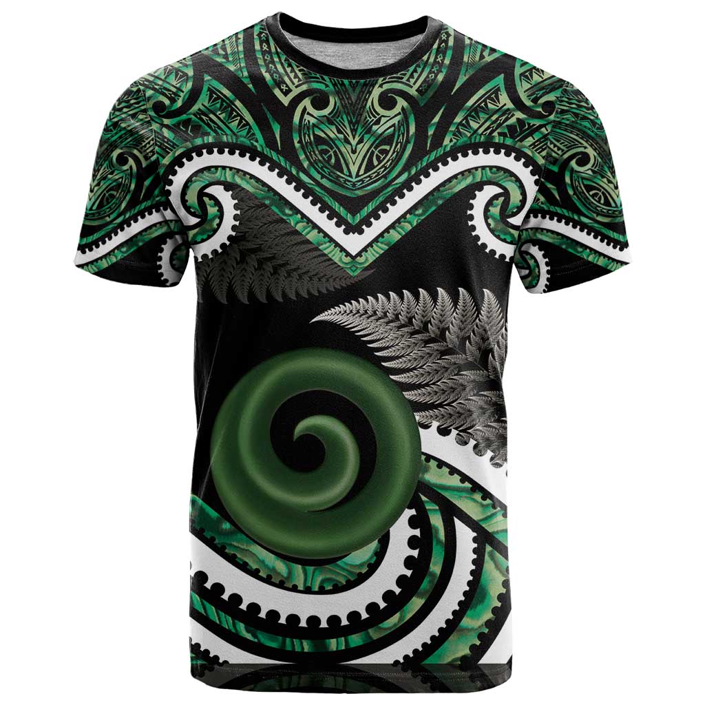 Koru Pounamu Aotearoa T Shirt Maori Paua Shell Mix Silver Fern - Vibe Hoodie Shop