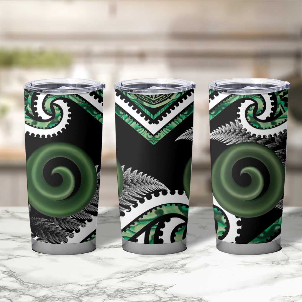 Koru Pounamu Aotearoa Tumbler Cup Maori Paua Shell Mix Silver Fern