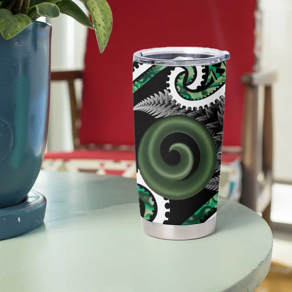 Koru Pounamu Aotearoa Tumbler Cup Maori Paua Shell Mix Silver Fern