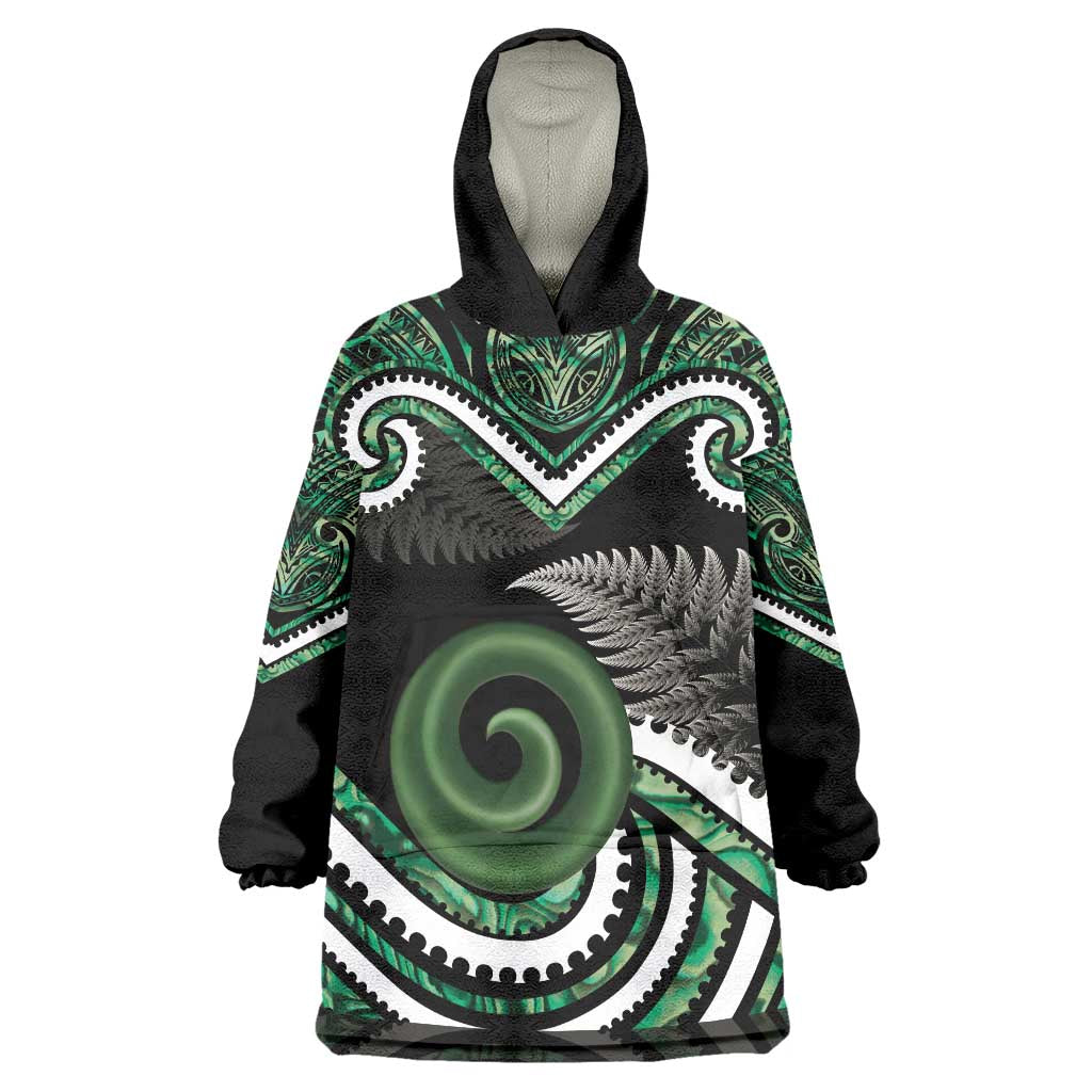 Koru Pounamu Aotearoa Wearable Blanket Hoodie Maori Paua Shell Mix Silver Fern - Vibe Hoodie Shop