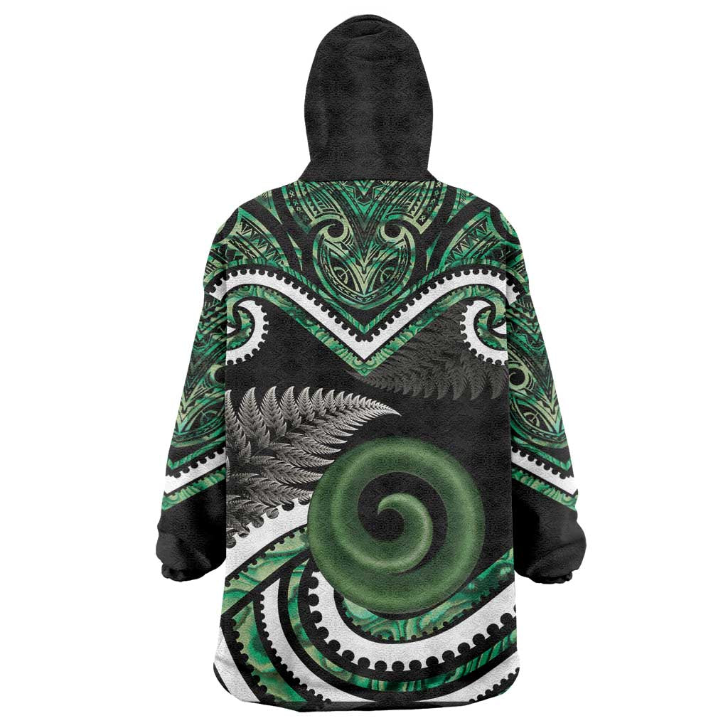 Koru Pounamu Aotearoa Wearable Blanket Hoodie Maori Paua Shell Mix Silver Fern - Vibe Hoodie Shop