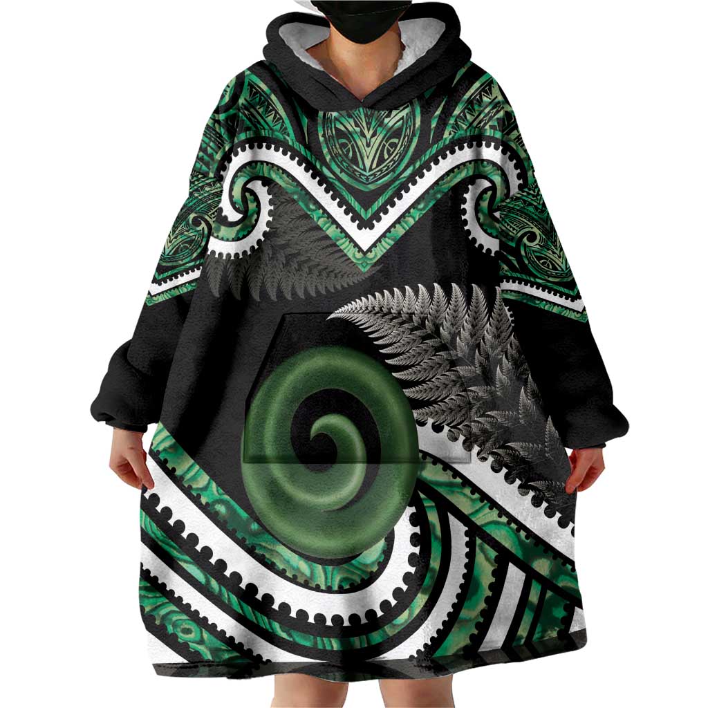 Koru Pounamu Aotearoa Wearable Blanket Hoodie Maori Paua Shell Mix Silver Fern - Vibe Hoodie Shop