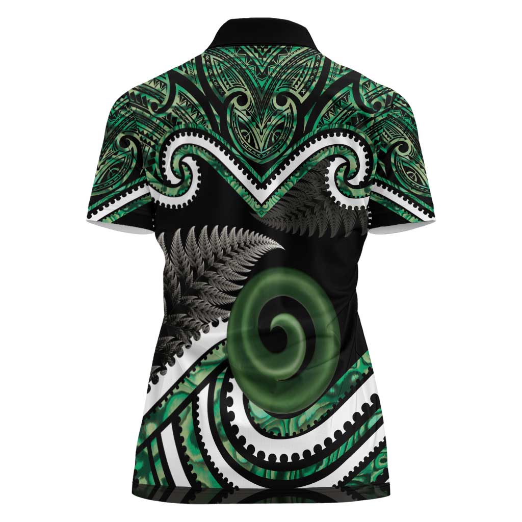 Koru Pounamu Aotearoa Women Polo Shirt Maori Paua Shell Mix Silver Fern - Vibe Hoodie Shop