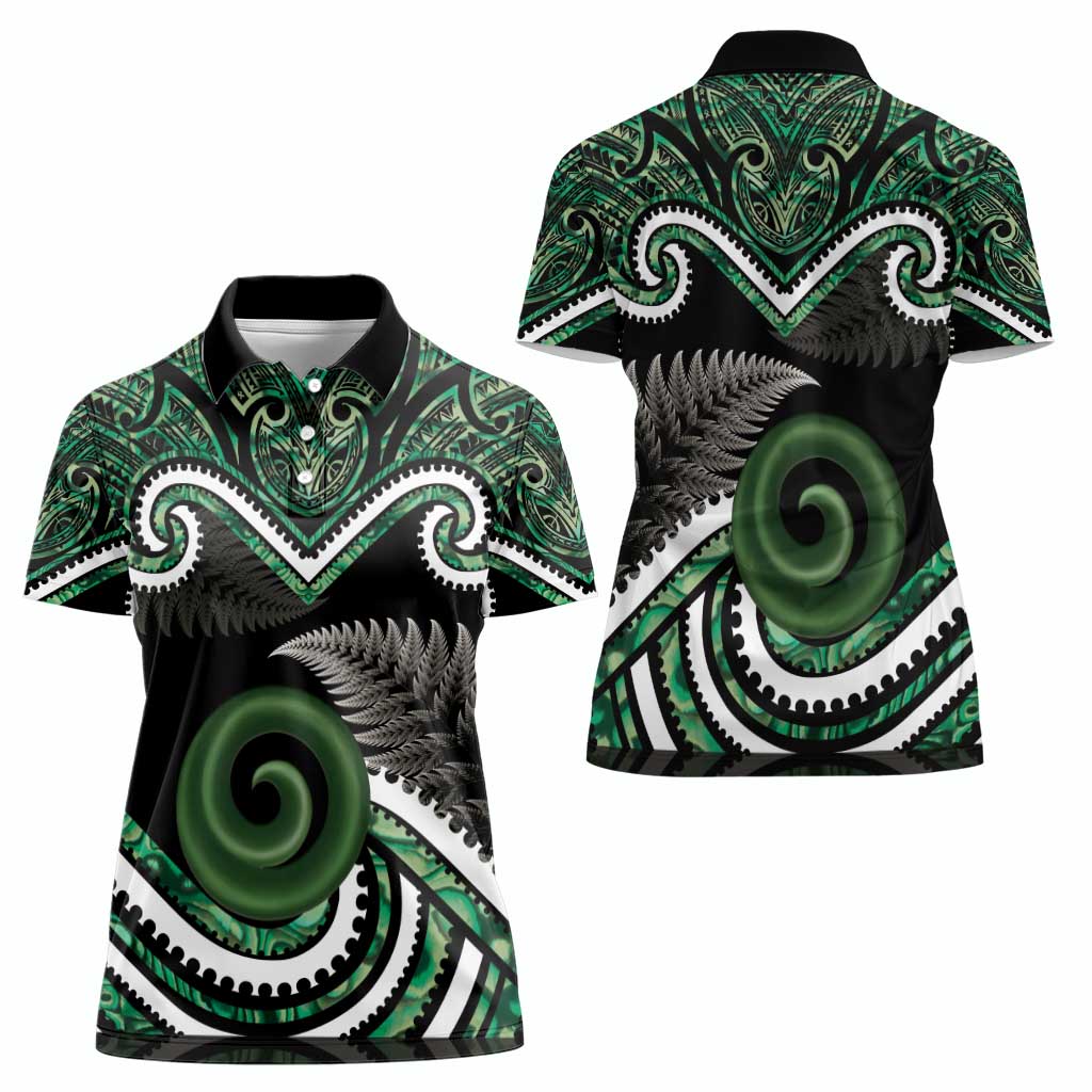 Koru Pounamu Aotearoa Women Polo Shirt Maori Paua Shell Mix Silver Fern - Vibe Hoodie Shop