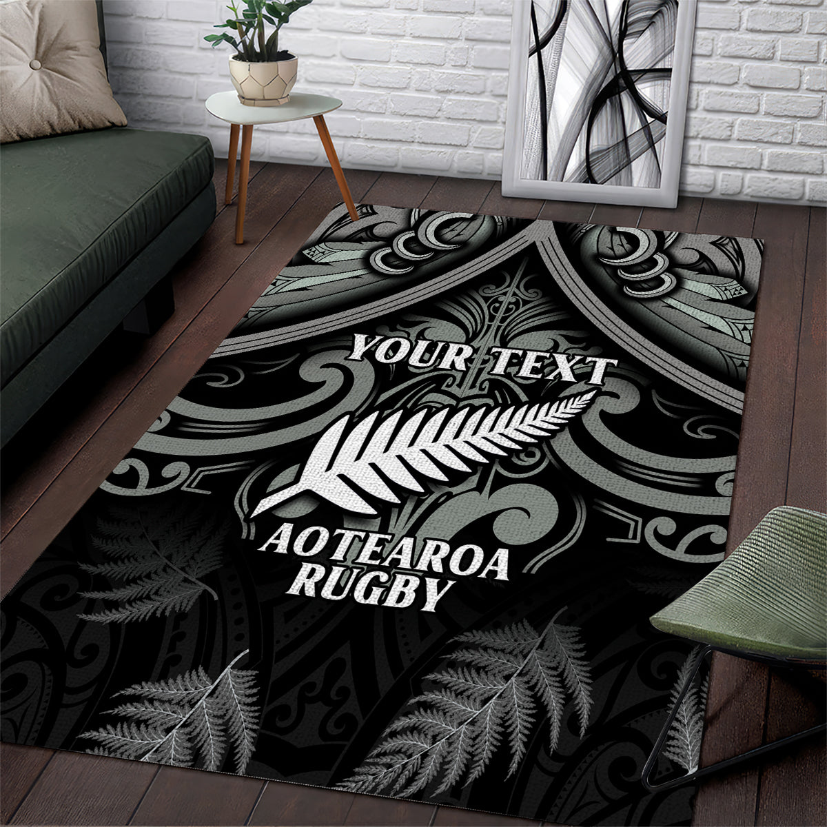 Custom New Zealand Silver Fern Rugby Area Rug All Black Since 1892 Aotearoa Moko Maori - Vibe Hoodie Shop