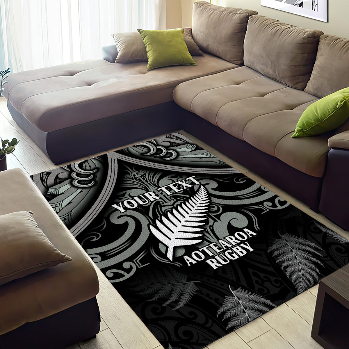 Custom New Zealand Silver Fern Rugby Area Rug All Black Since 1892 Aotearoa Moko Maori - Vibe Hoodie Shop