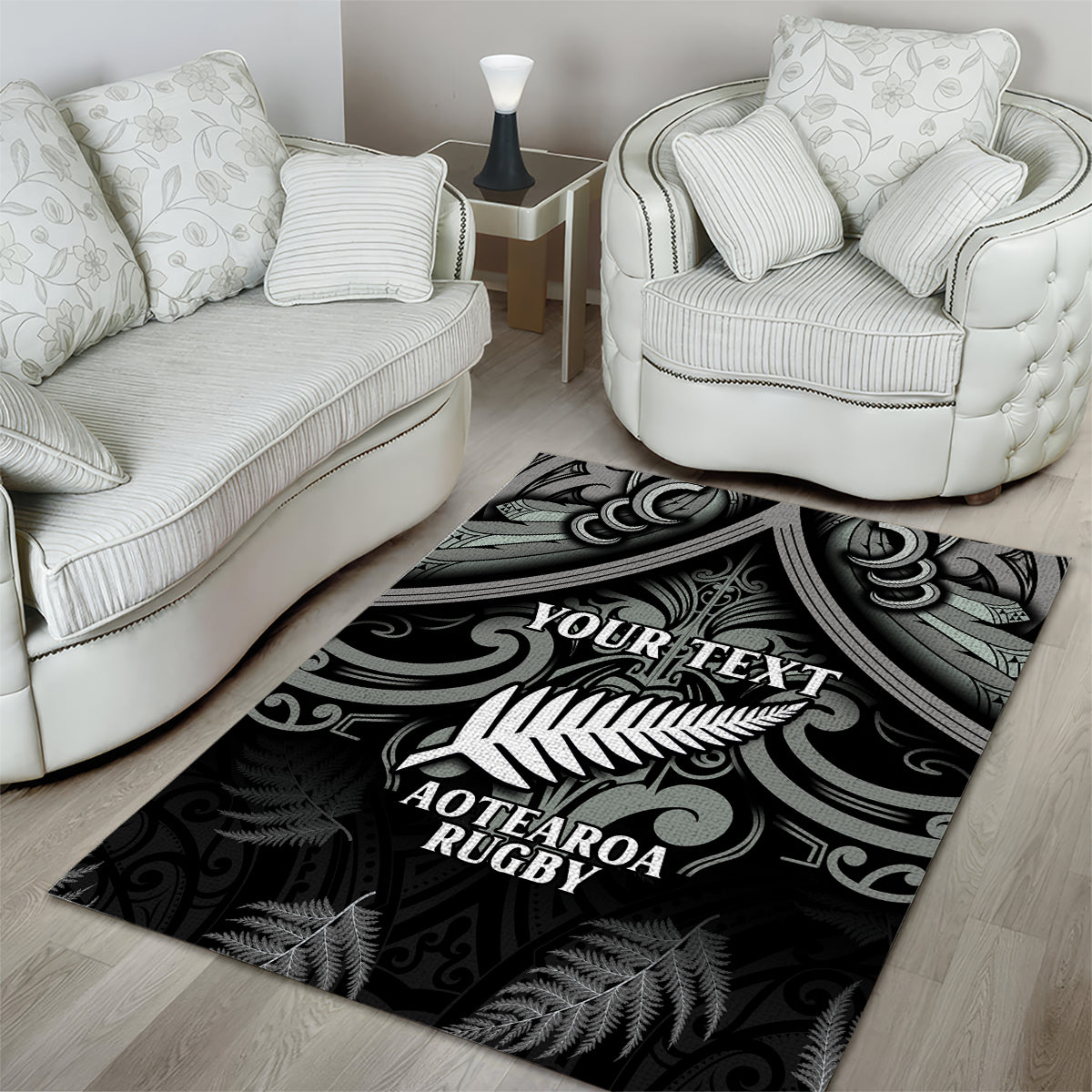 Custom New Zealand Silver Fern Rugby Area Rug All Black Since 1892 Aotearoa Moko Maori - Vibe Hoodie Shop