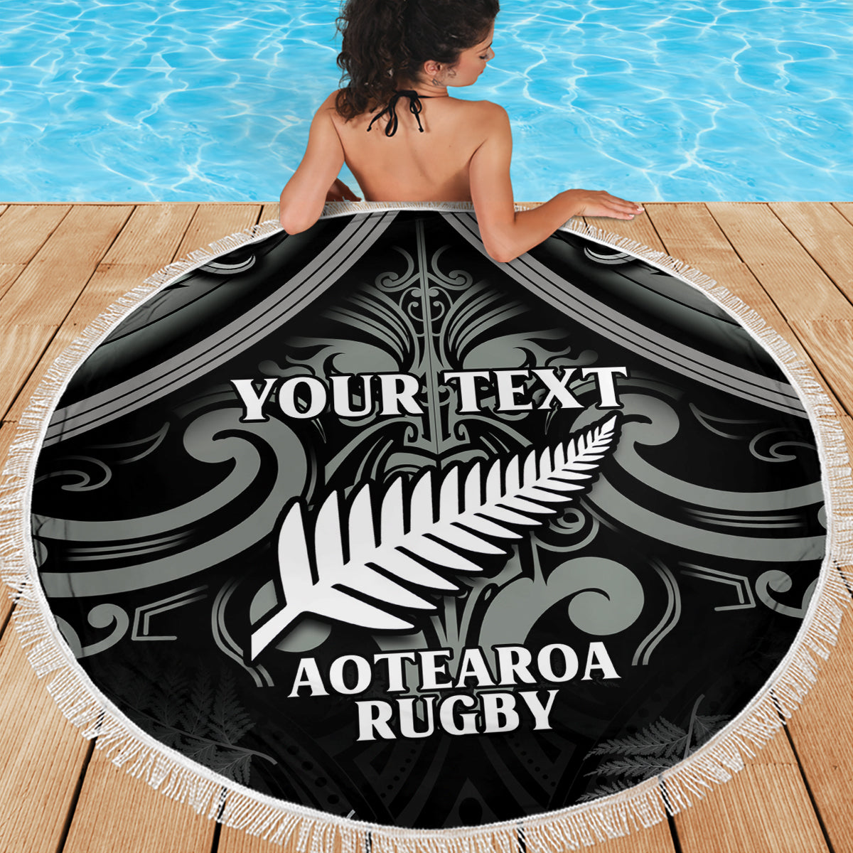 Custom New Zealand Silver Fern Rugby Beach Blanket All Black Since 1892 Aotearoa Moko Maori