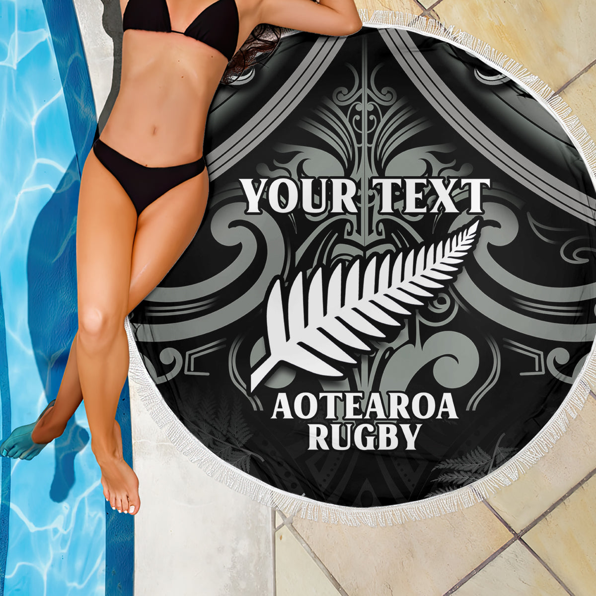 Custom New Zealand Silver Fern Rugby Beach Blanket All Black Since 1892 Aotearoa Moko Maori