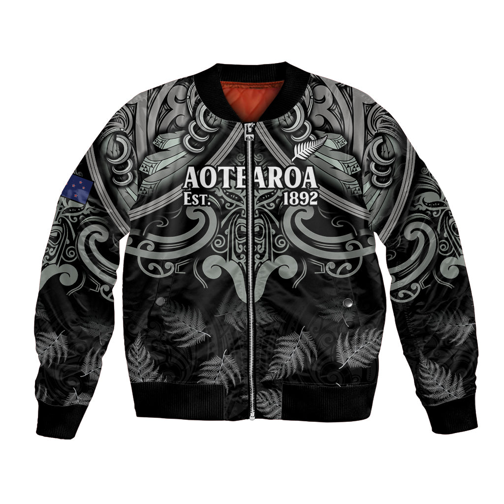Custom New Zealand Silver Fern Rugby Bomber Jacket All Black Since 1892 Aotearoa Moko Maori - Vibe Hoodie Shop