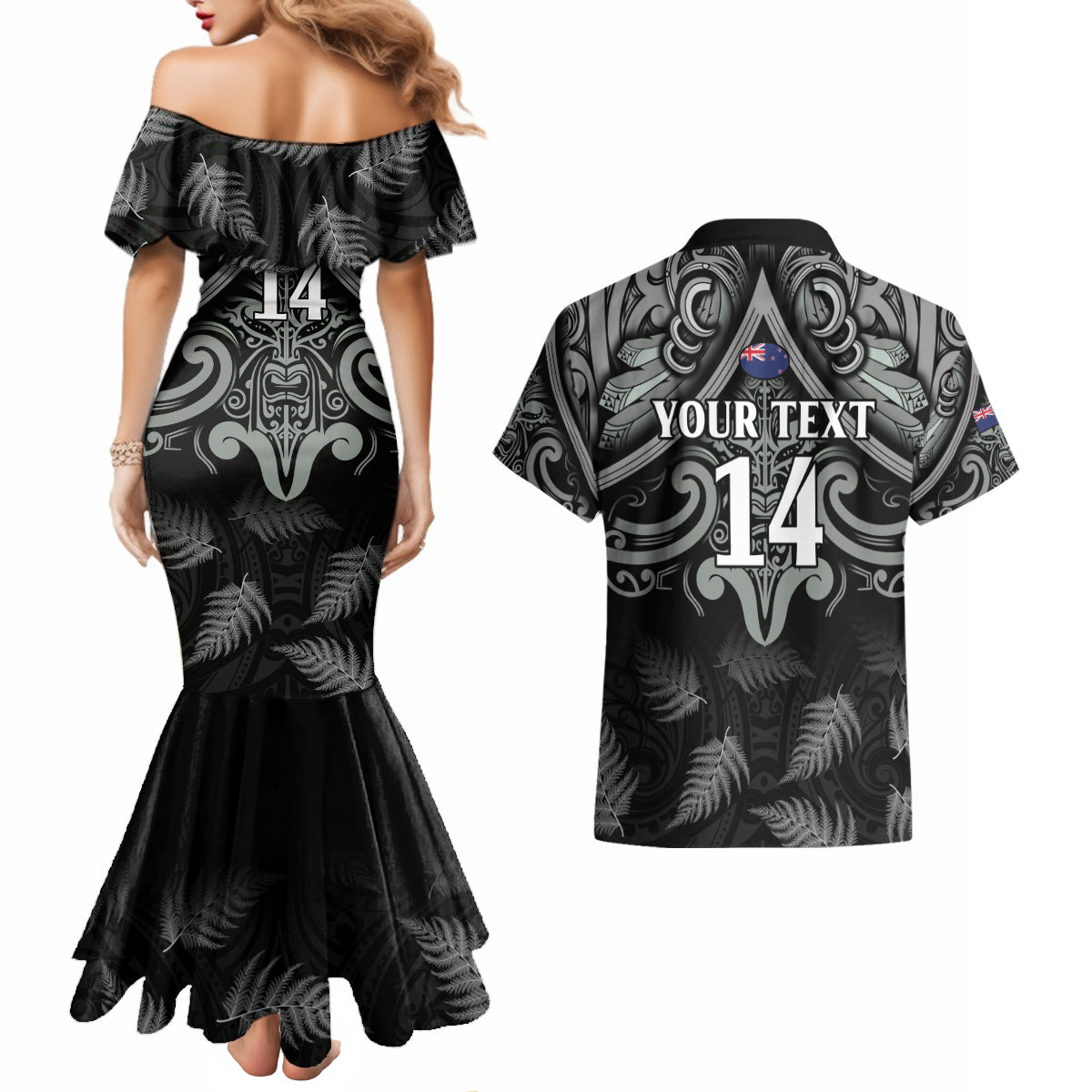 Custom New Zealand Silver Fern Rugby Couples Matching Mermaid Dress and Hawaiian Shirt All Black Since 1892 Aotearoa Moko Maori