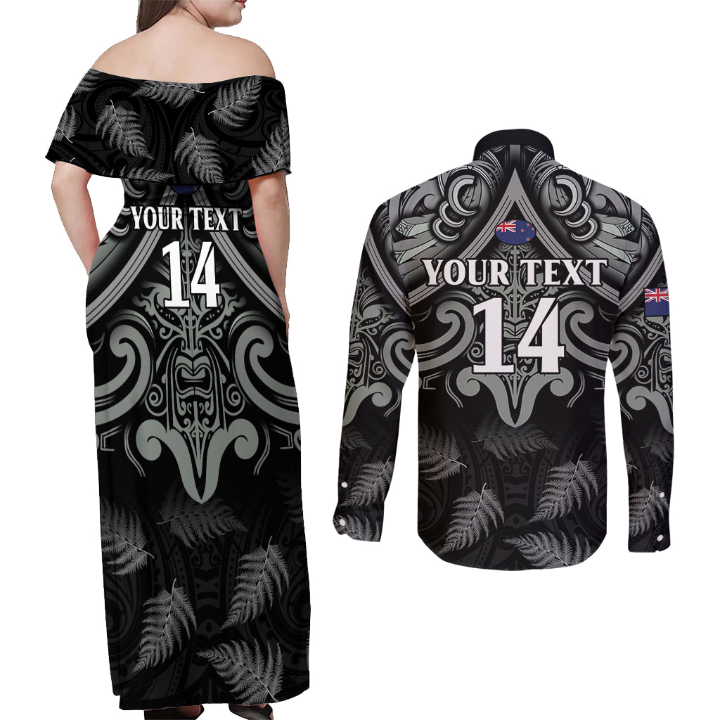 Custom New Zealand Silver Fern Rugby Couples Matching Off Shoulder Maxi Dress and Long Sleeve Button Shirt All Black Since 1892 Aotearoa Moko Maori
