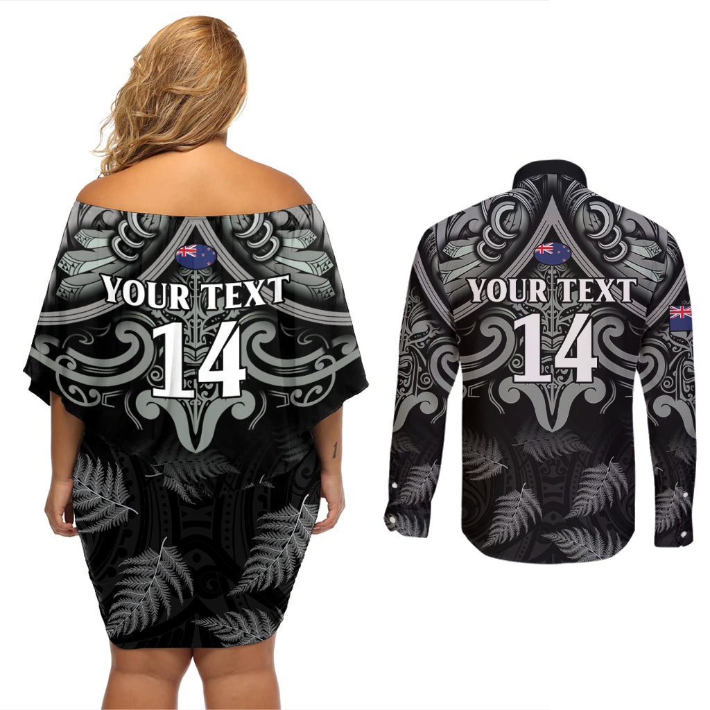 Custom New Zealand Silver Fern Rugby Couples Matching Off Shoulder Short Dress and Long Sleeve Button Shirt All Black Since 1892 Aotearoa Moko Maori