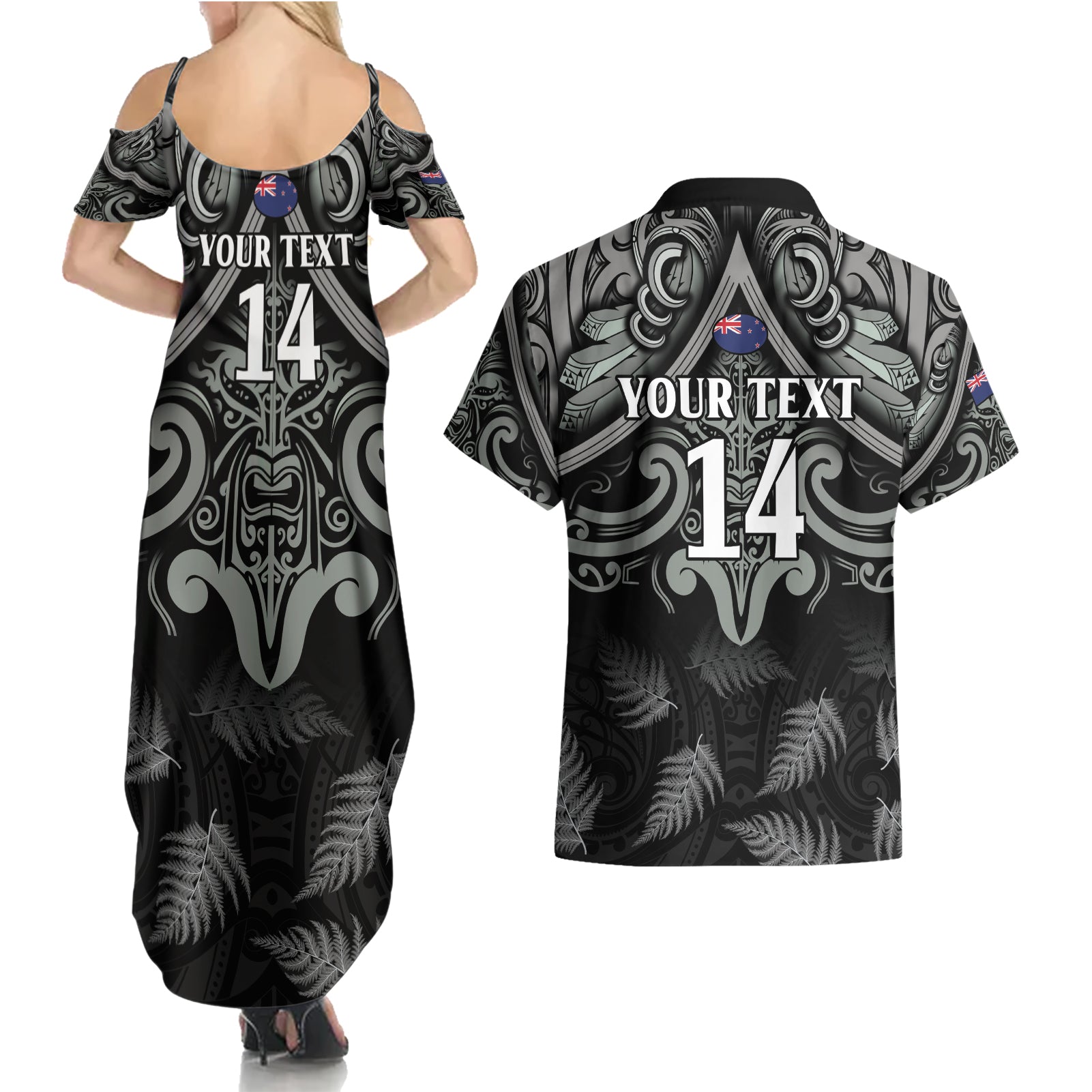 Custom New Zealand Silver Fern Rugby Couples Matching Summer Maxi Dress and Hawaiian Shirt All Black Since 1892 Aotearoa Moko Maori