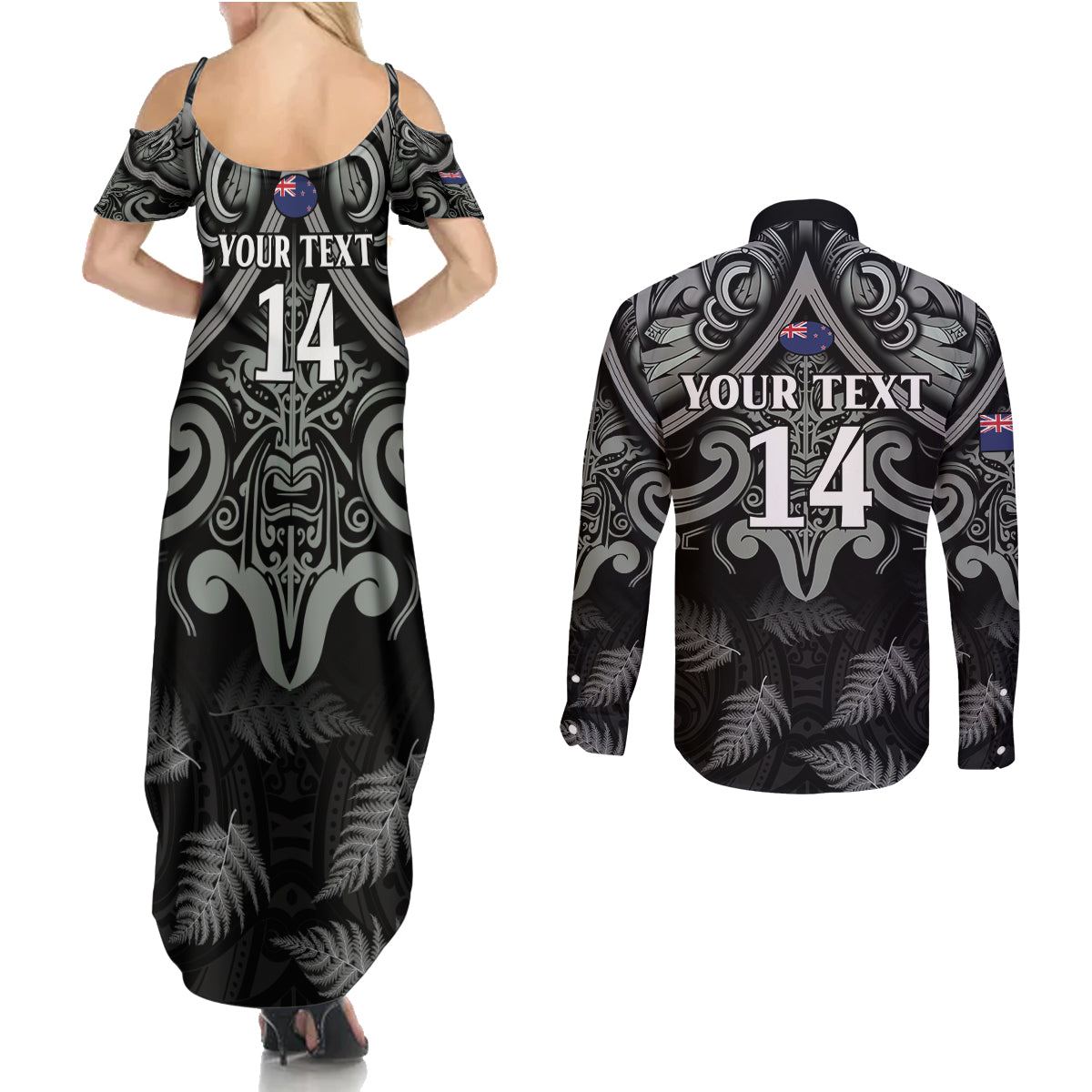 Custom New Zealand Silver Fern Rugby Couples Matching Summer Maxi Dress and Long Sleeve Button Shirt All Black Since 1892 Aotearoa Moko Maori