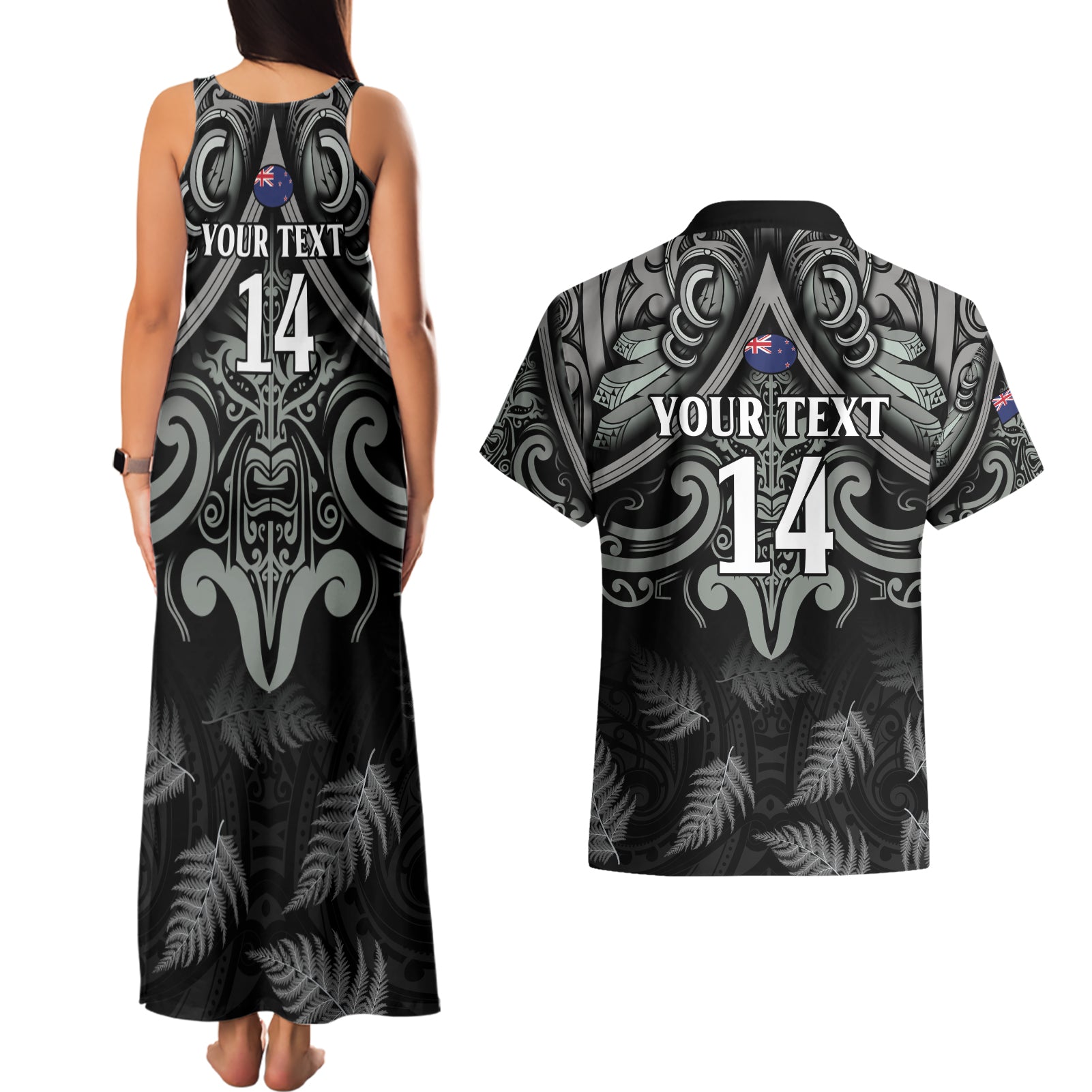Custom New Zealand Silver Fern Rugby Couples Matching Tank Maxi Dress and Hawaiian Shirt All Black Since 1892 Aotearoa Moko Maori