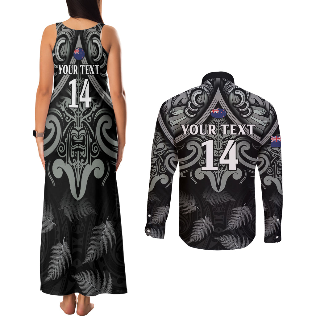 Custom New Zealand Silver Fern Rugby Couples Matching Tank Maxi Dress and Long Sleeve Button Shirt All Black Since 1892 Aotearoa Moko Maori