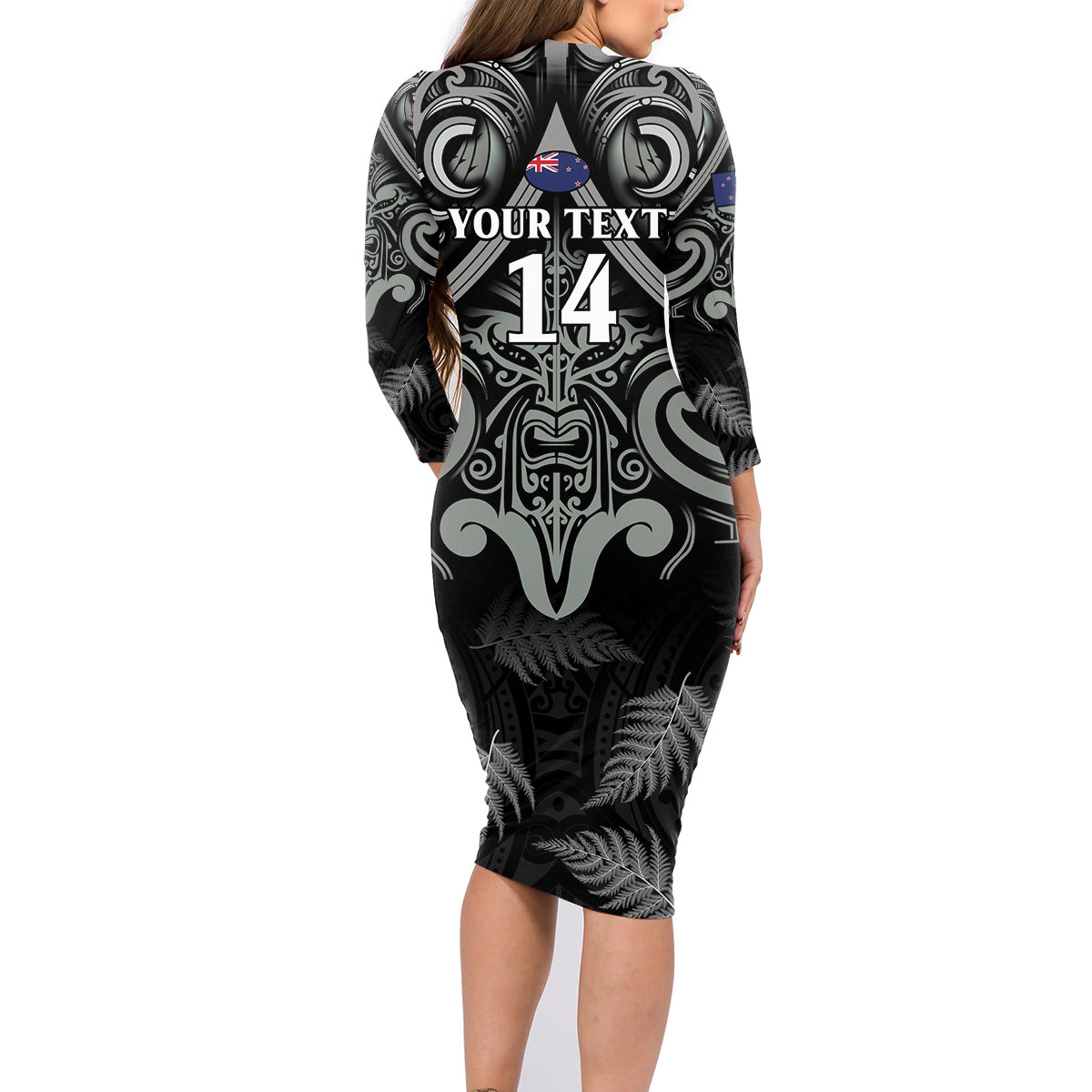 Custom New Zealand Silver Fern Rugby Family Matching Long Sleeve Bodycon Dress and Hawaiian Shirt All Black Since 1892 Aotearoa Moko Maori