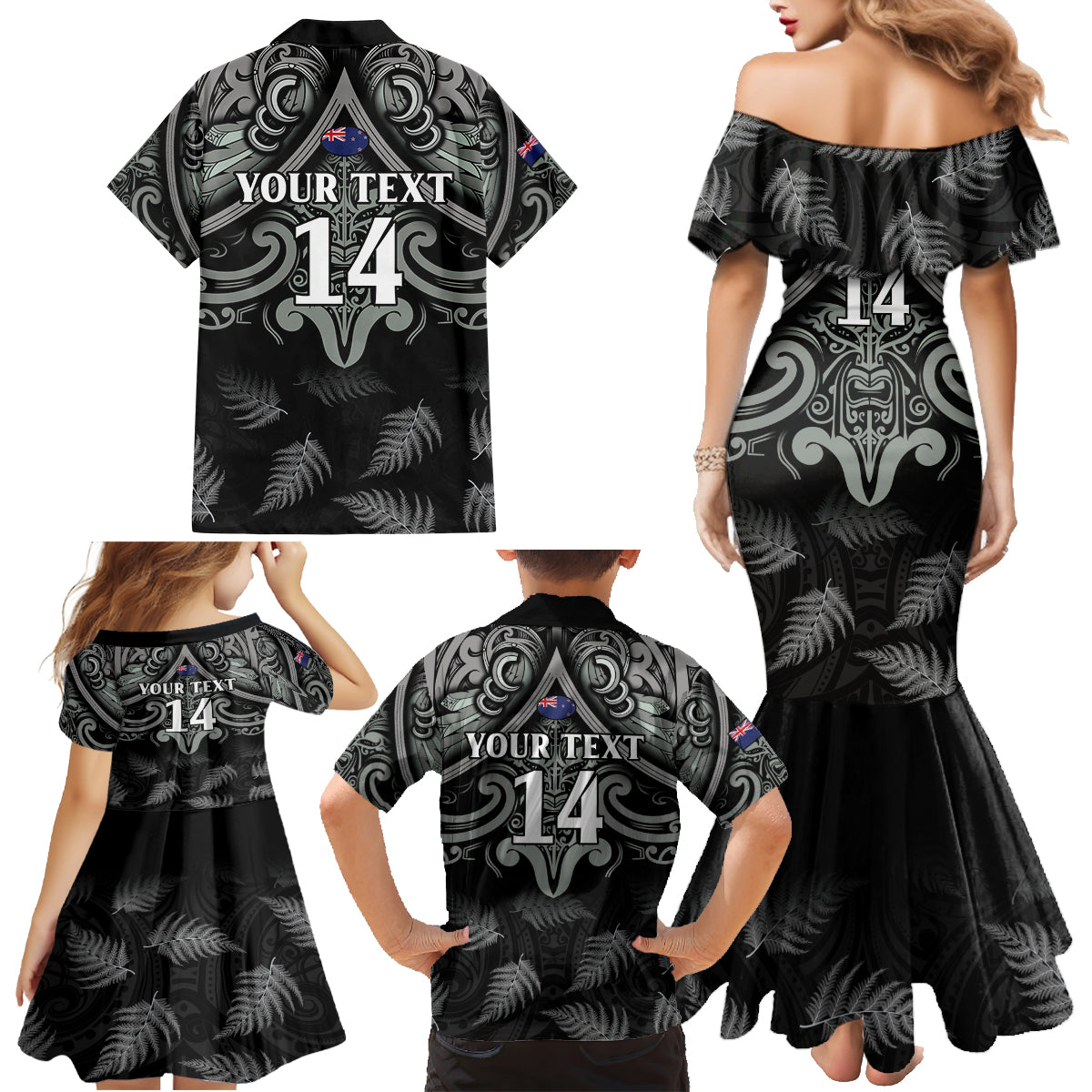 Custom New Zealand Silver Fern Rugby Family Matching Mermaid Dress and Hawaiian Shirt All Black Since 1892 Aotearoa Moko Maori