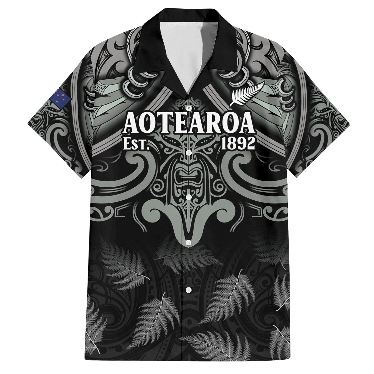 Custom New Zealand Silver Fern Rugby Family Matching Off Shoulder Short Dress and Hawaiian Shirt All Black Since 1892 Aotearoa Moko Maori