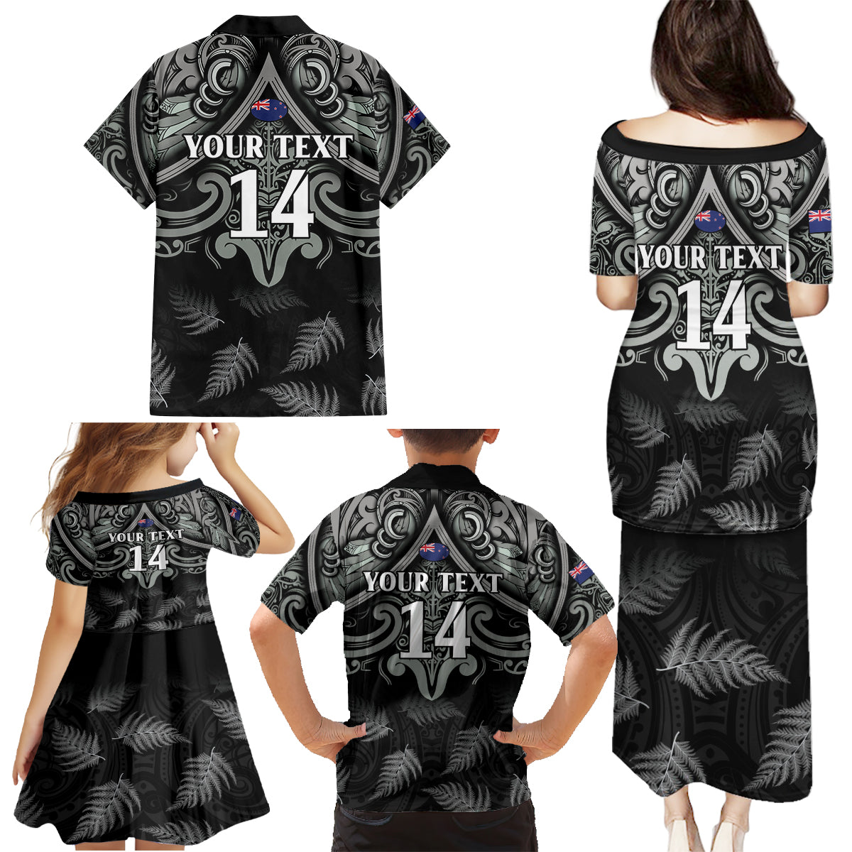 Custom New Zealand Silver Fern Rugby Family Matching Puletasi and Hawaiian Shirt All Black Since 1892 Aotearoa Moko Maori