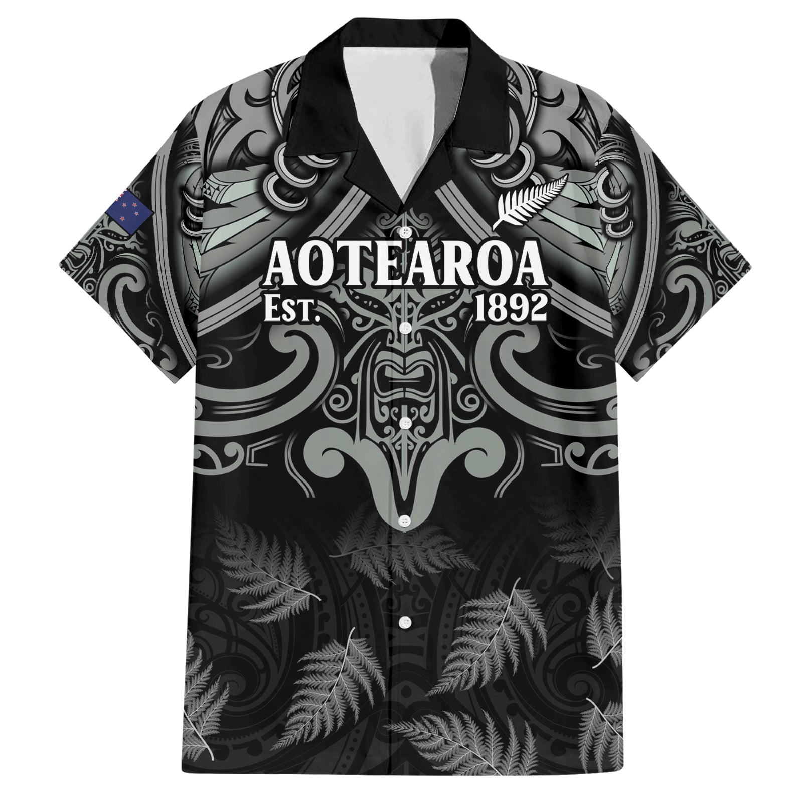 Custom New Zealand Silver Fern Rugby Family Matching Short Sleeve Bodycon Dress and Hawaiian Shirt All Black Since 1892 Aotearoa Moko Maori