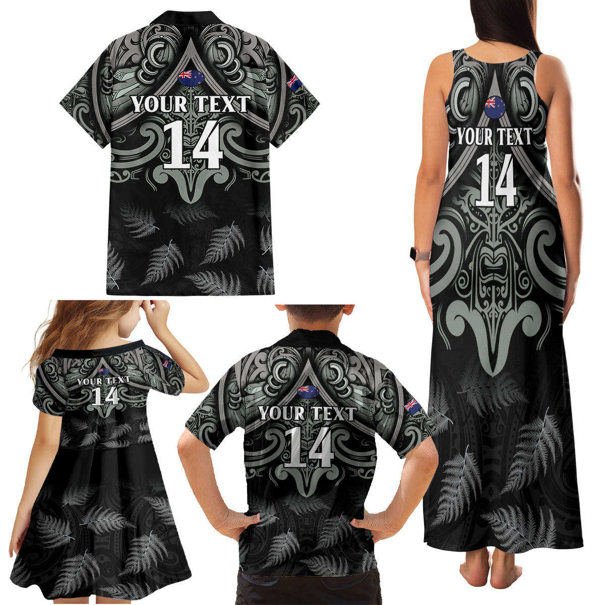 Custom New Zealand Silver Fern Rugby Family Matching Tank Maxi Dress and Hawaiian Shirt All Black Since 1892 Aotearoa Moko Maori