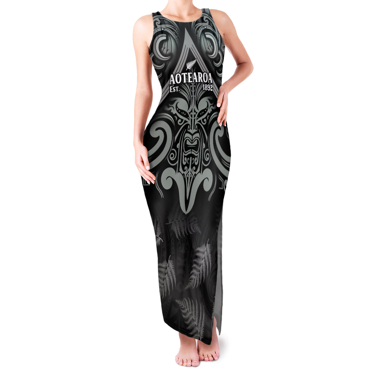 Custom New Zealand Silver Fern Rugby Family Matching Tank Maxi Dress and Hawaiian Shirt All Black Since 1892 Aotearoa Moko Maori