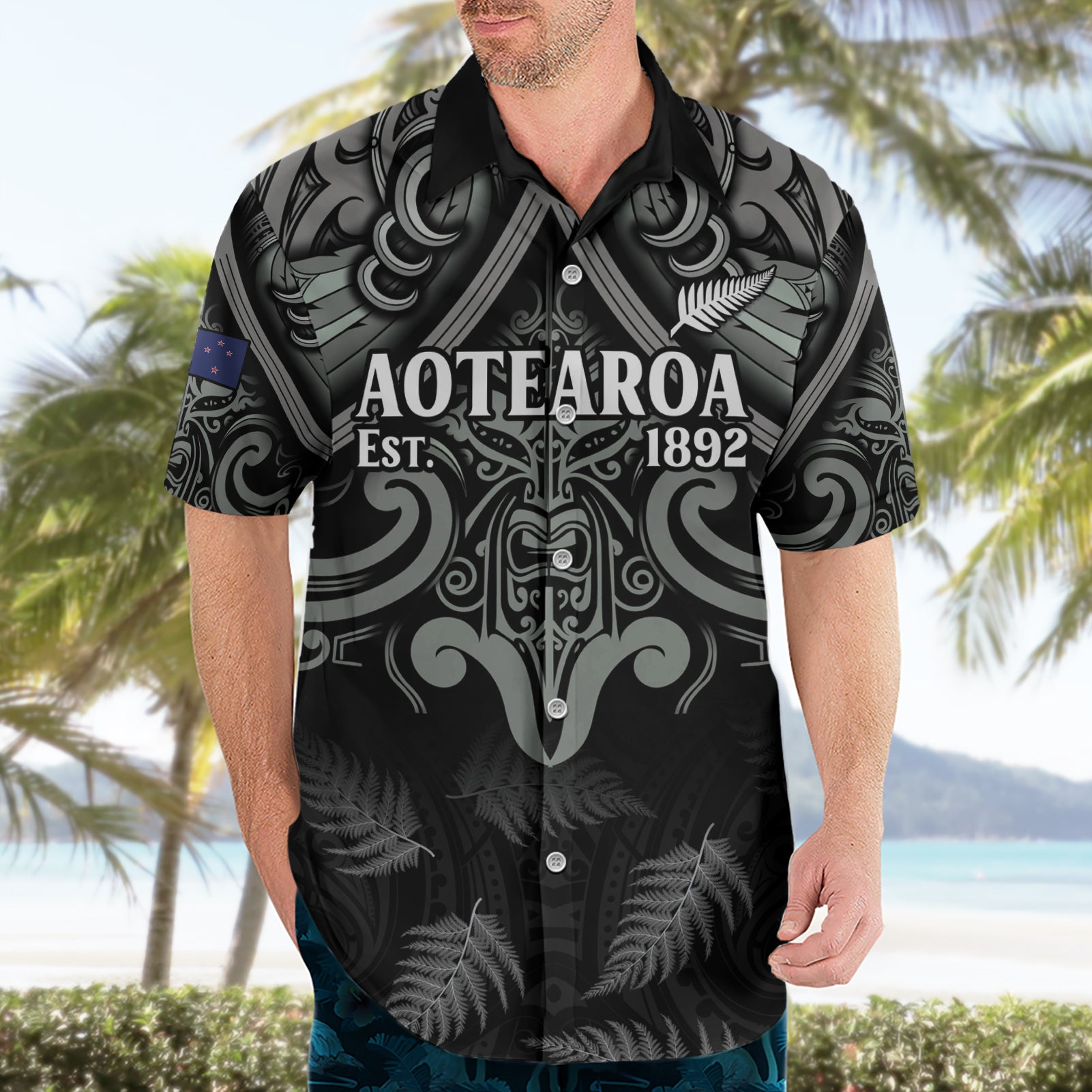 Custom New Zealand Silver Fern Rugby Hawaiian Shirt All Black Since 1892 Aotearoa Moko Maori - Vibe Hoodie Shop