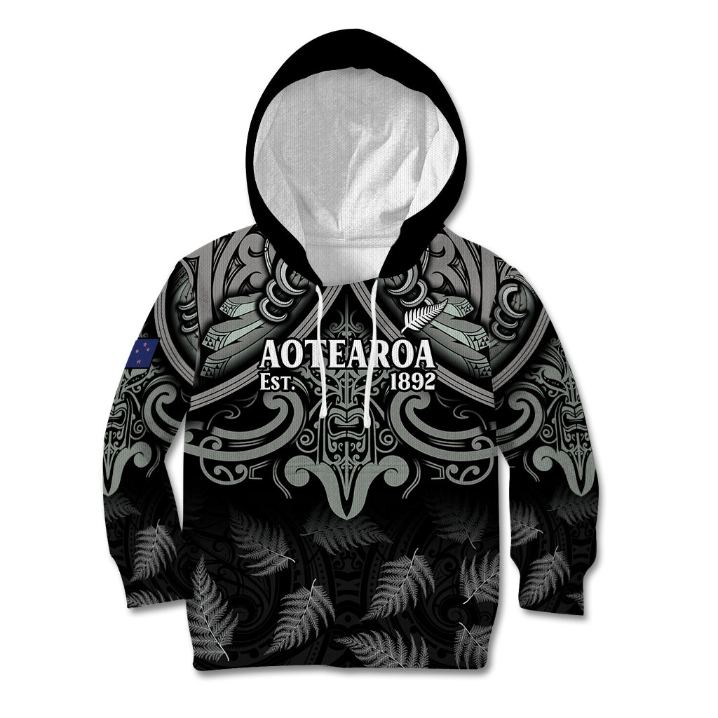 Custom New Zealand Silver Fern Rugby Kid Hoodie All Black Since 1892 Aotearoa Moko Maori - Vibe Hoodie Shop