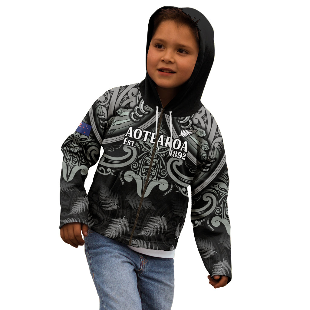 Custom New Zealand Silver Fern Rugby Kid Hoodie All Black Since 1892 Aotearoa Moko Maori - Vibe Hoodie Shop