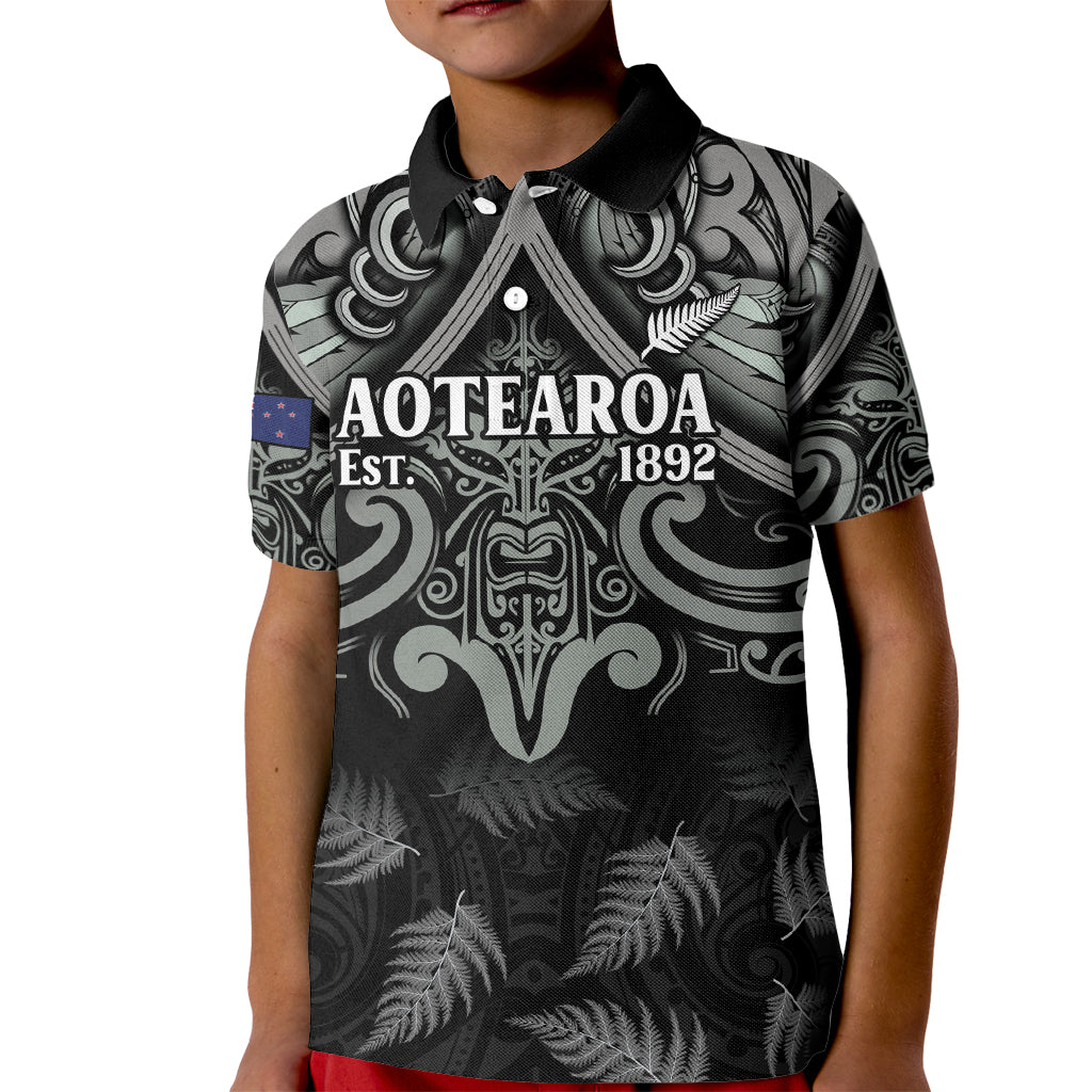 Custom New Zealand Silver Fern Rugby Kid Polo Shirt All Black Since 1892 Aotearoa Moko Maori - Vibe Hoodie Shop