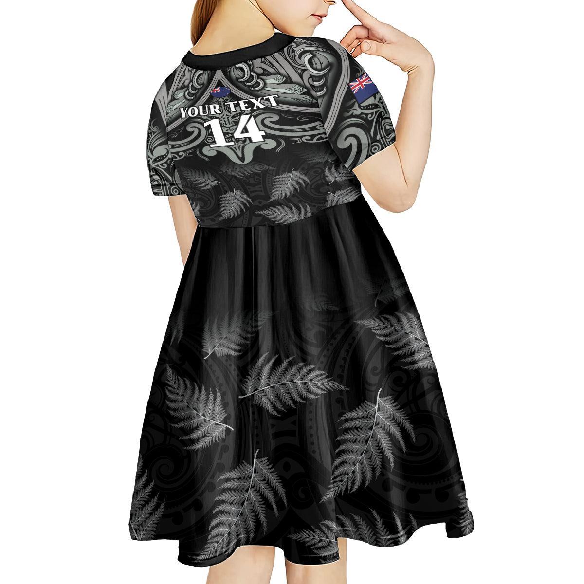 Custom New Zealand Silver Fern Rugby Kid Short Sleeve Dress All Black Since 1892 Aotearoa Moko Maori - Vibe Hoodie Shop